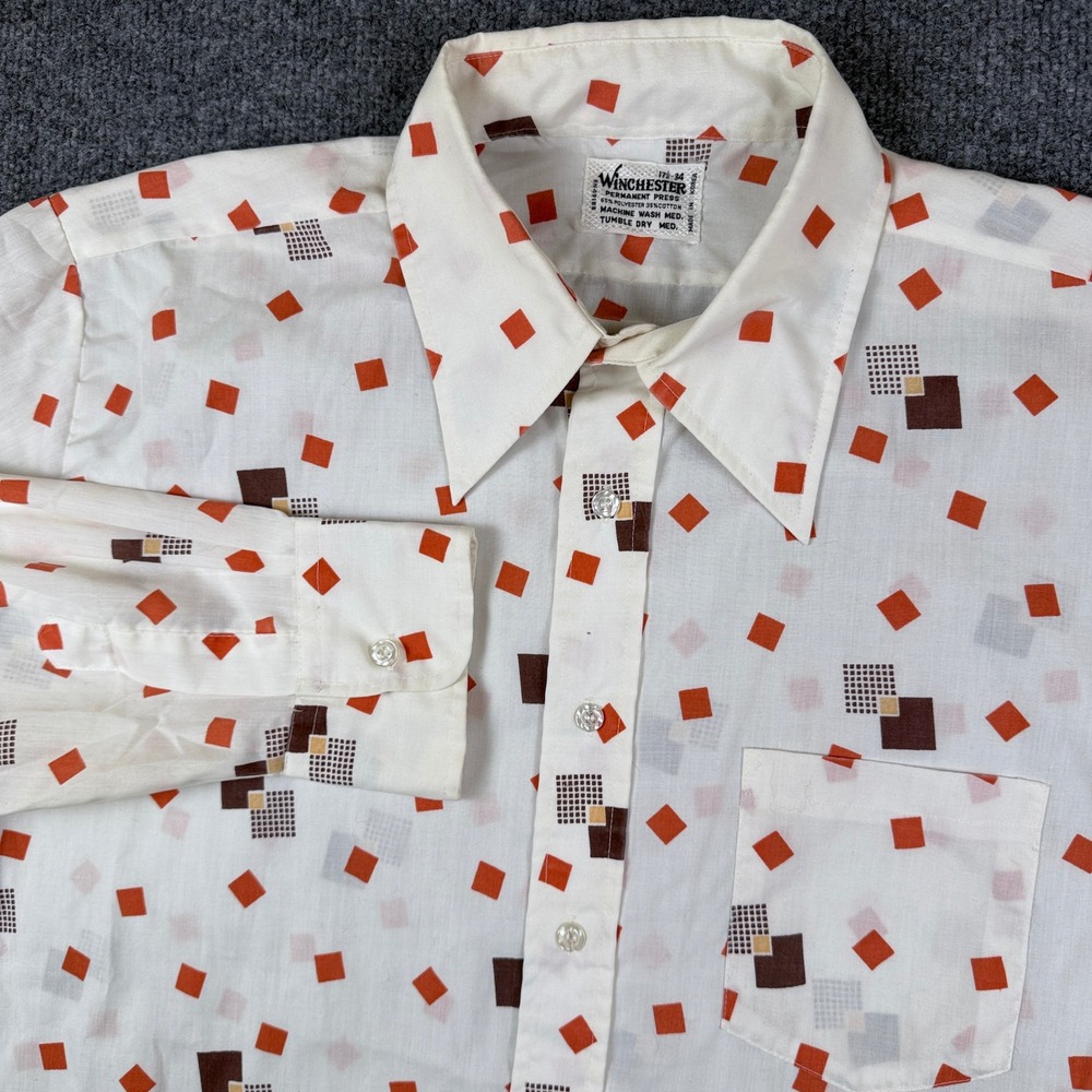 Vintage 70s Winchester Shirt Mens XL Dagger Collar Goemetric Atomic Mid Century